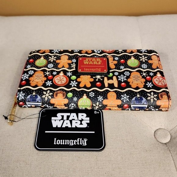 Loungefly Disney Star Wars Holiday Gingerbread Cookie AOP Wallet Zip Around NEW - Picture 6 of 13